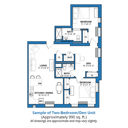 Masonic Village at Burlington 2 Bedroom Retirement Apartment with Den Floorplan